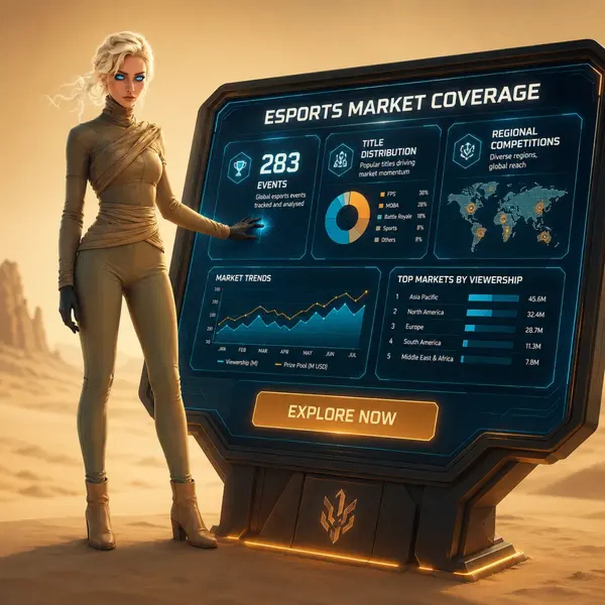 Esports Market Data Infrastructure and Event Coverage analist die gaming weddenschappen bekijkt bij tactisch display