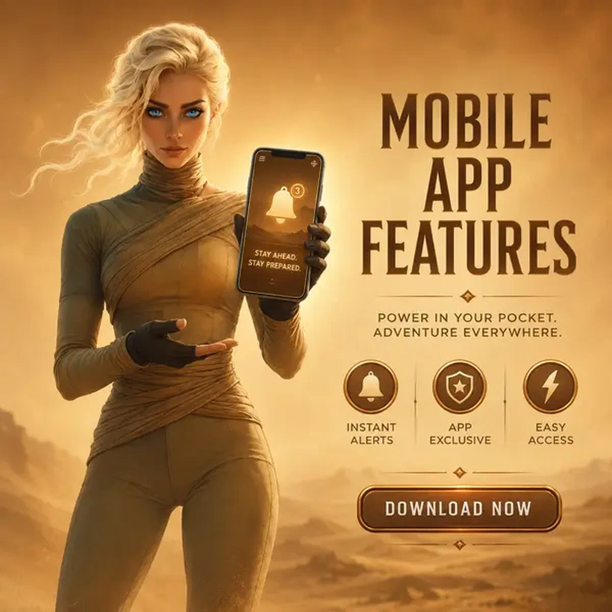 Speler die SpinSahara mobiele app downloadt met gloeiende smartphone-interface